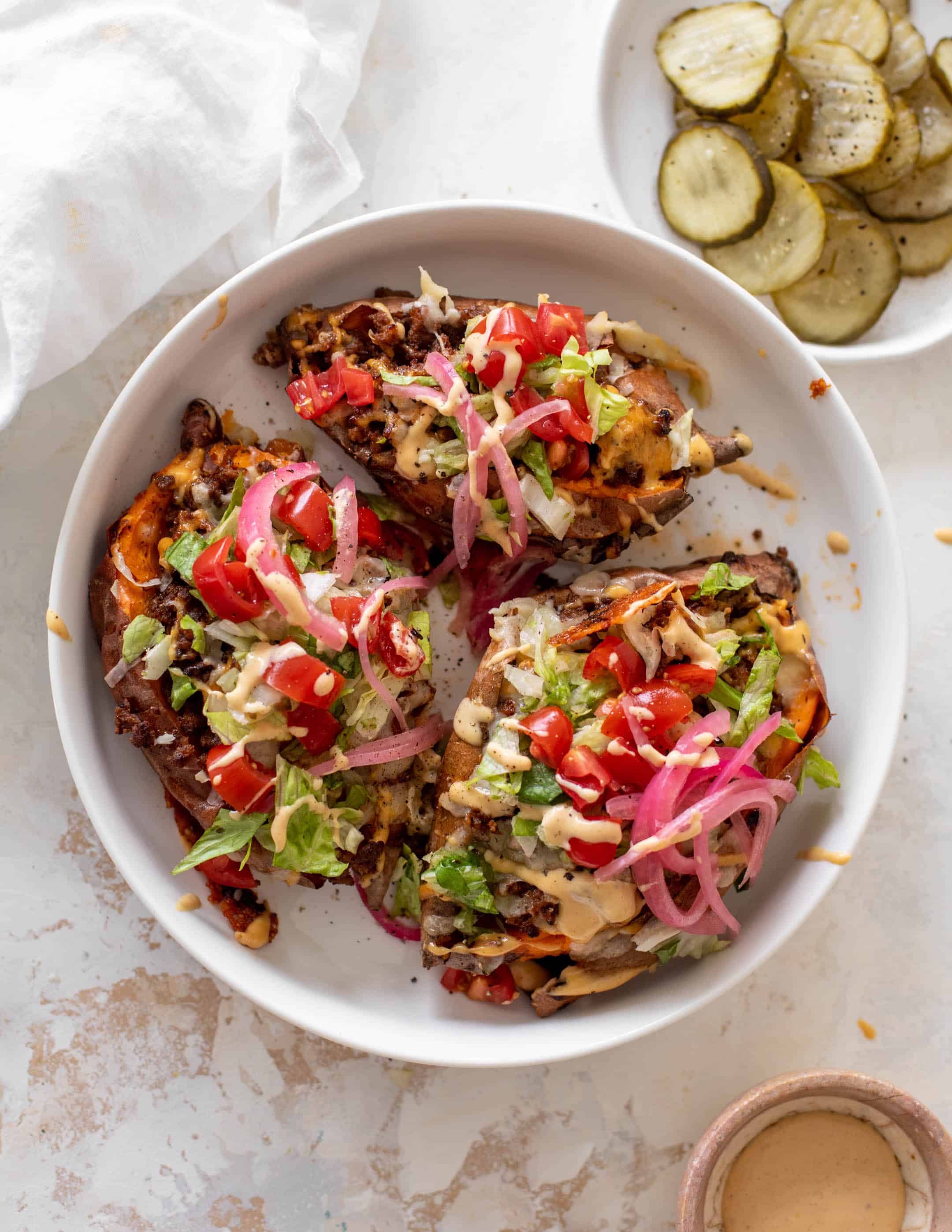 cheeseburger stuffed sweet potatoes