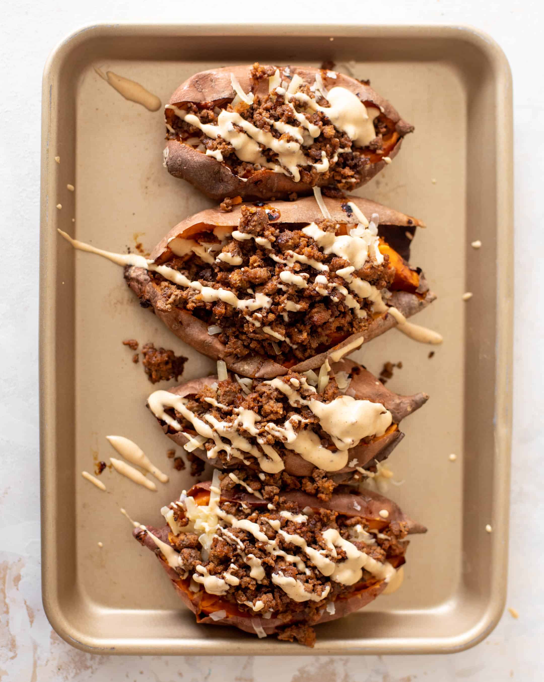 cheeseburger stuffed sweet potatoes