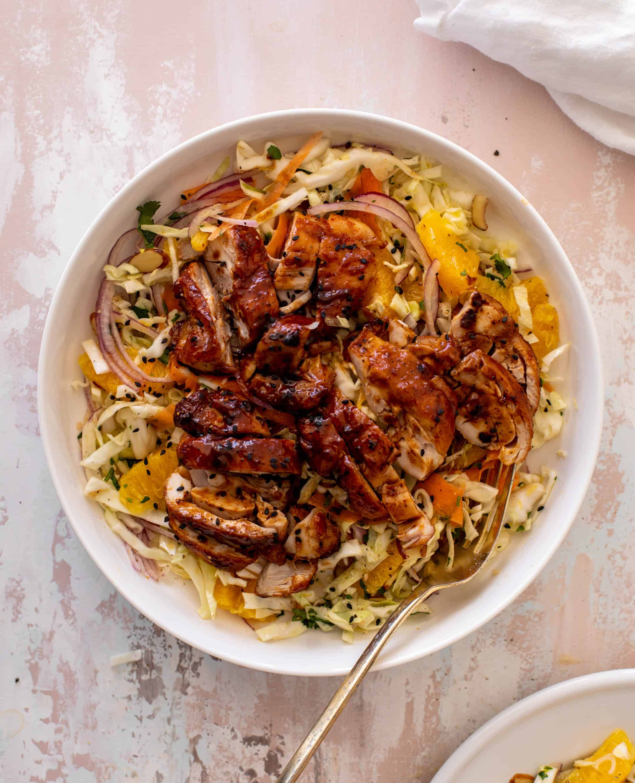 hot honey BBQ chicken with citrus slaw