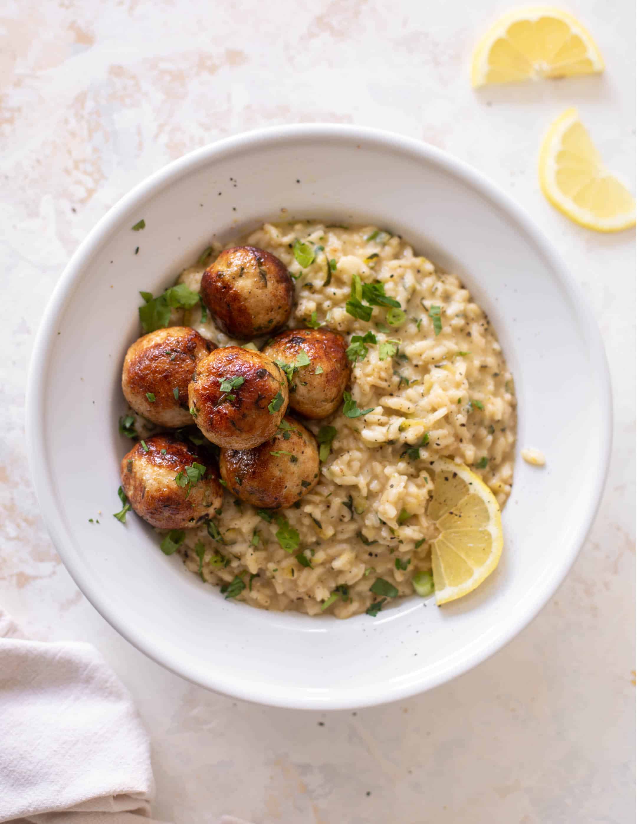 chicken meatballs with zucchini risotto