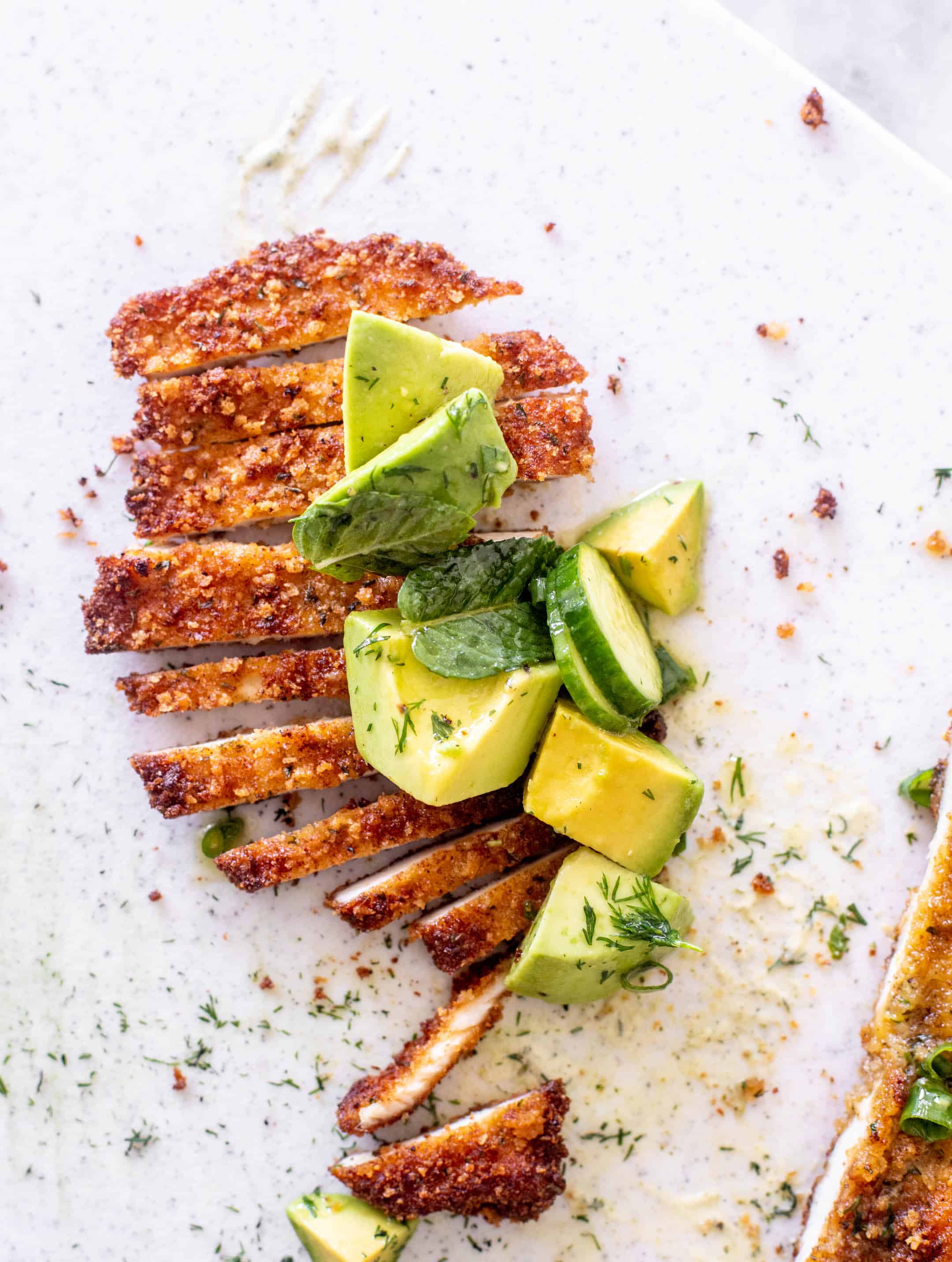 crispy chicken with avocado salad