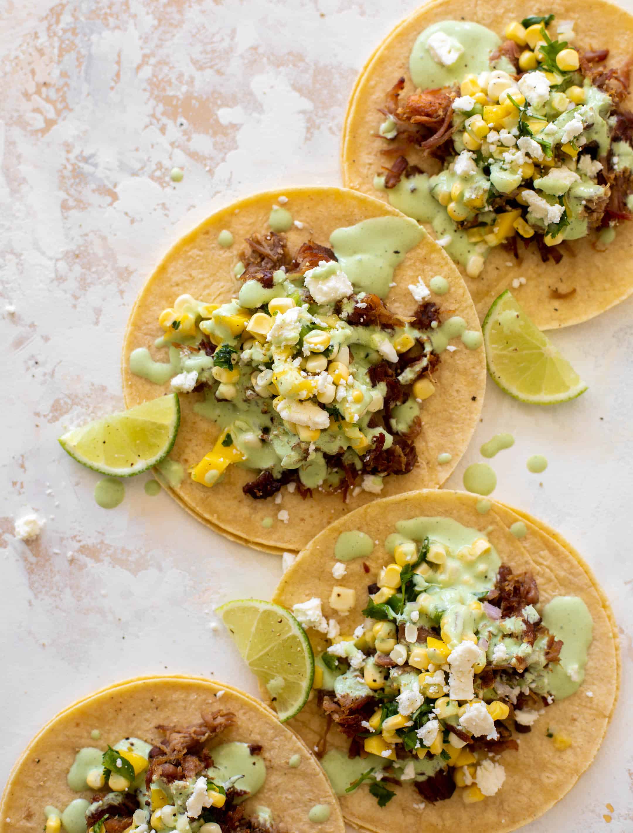 crispy carnitas with summer corn salsa