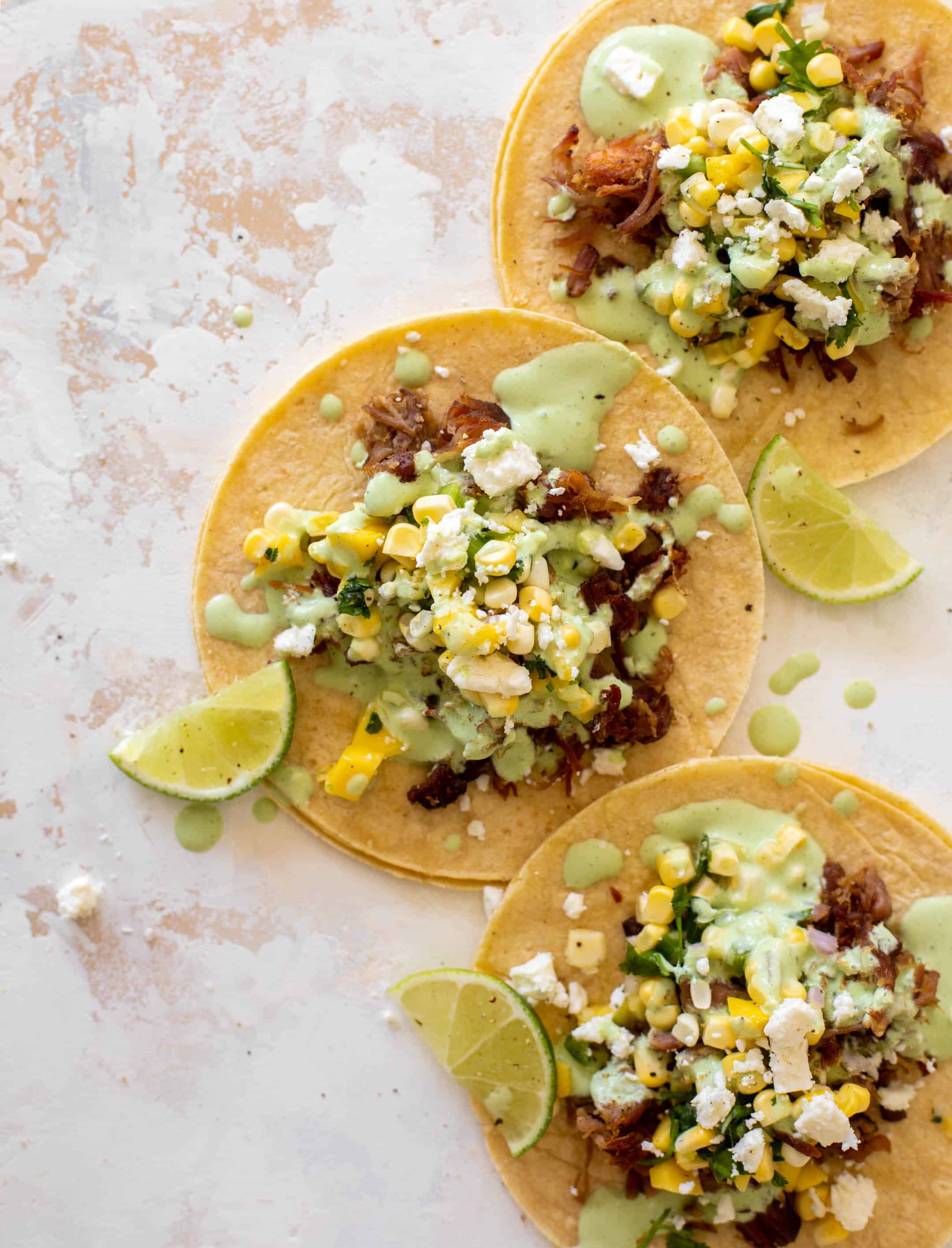 crispy carnitas with summer corn salsa