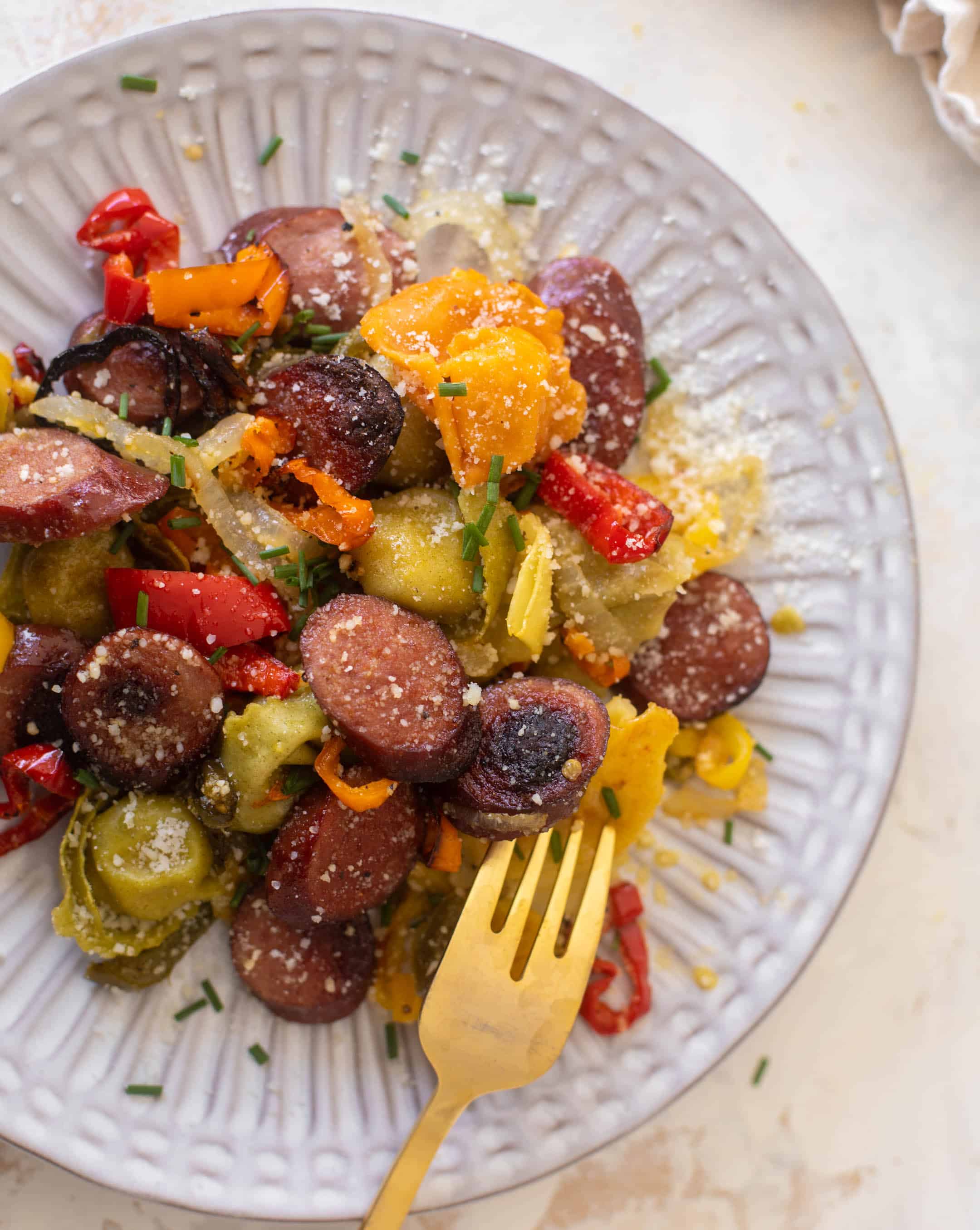 sheet pan smoked sausage tortellini and vegetables