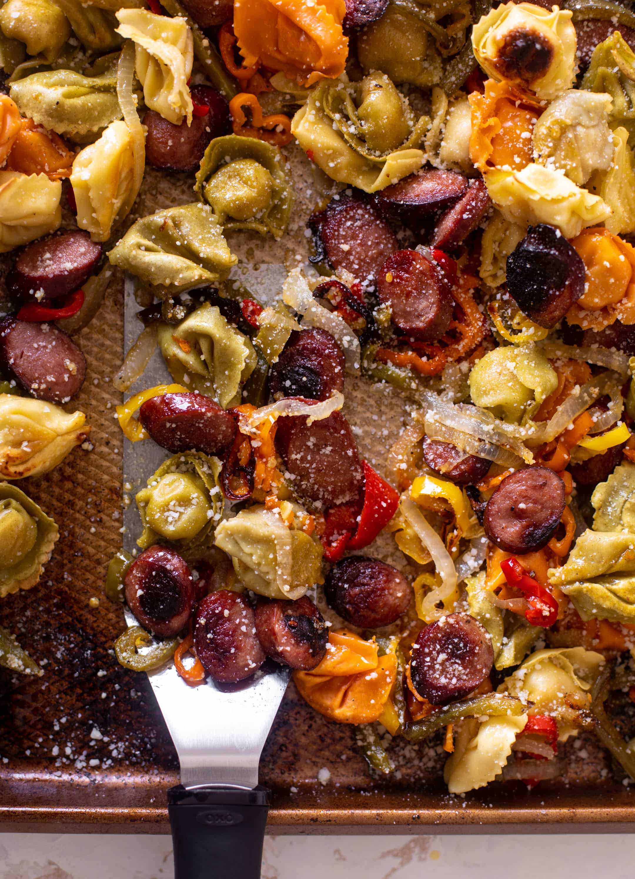sheet pan smoked sausage tortellini and vegetables