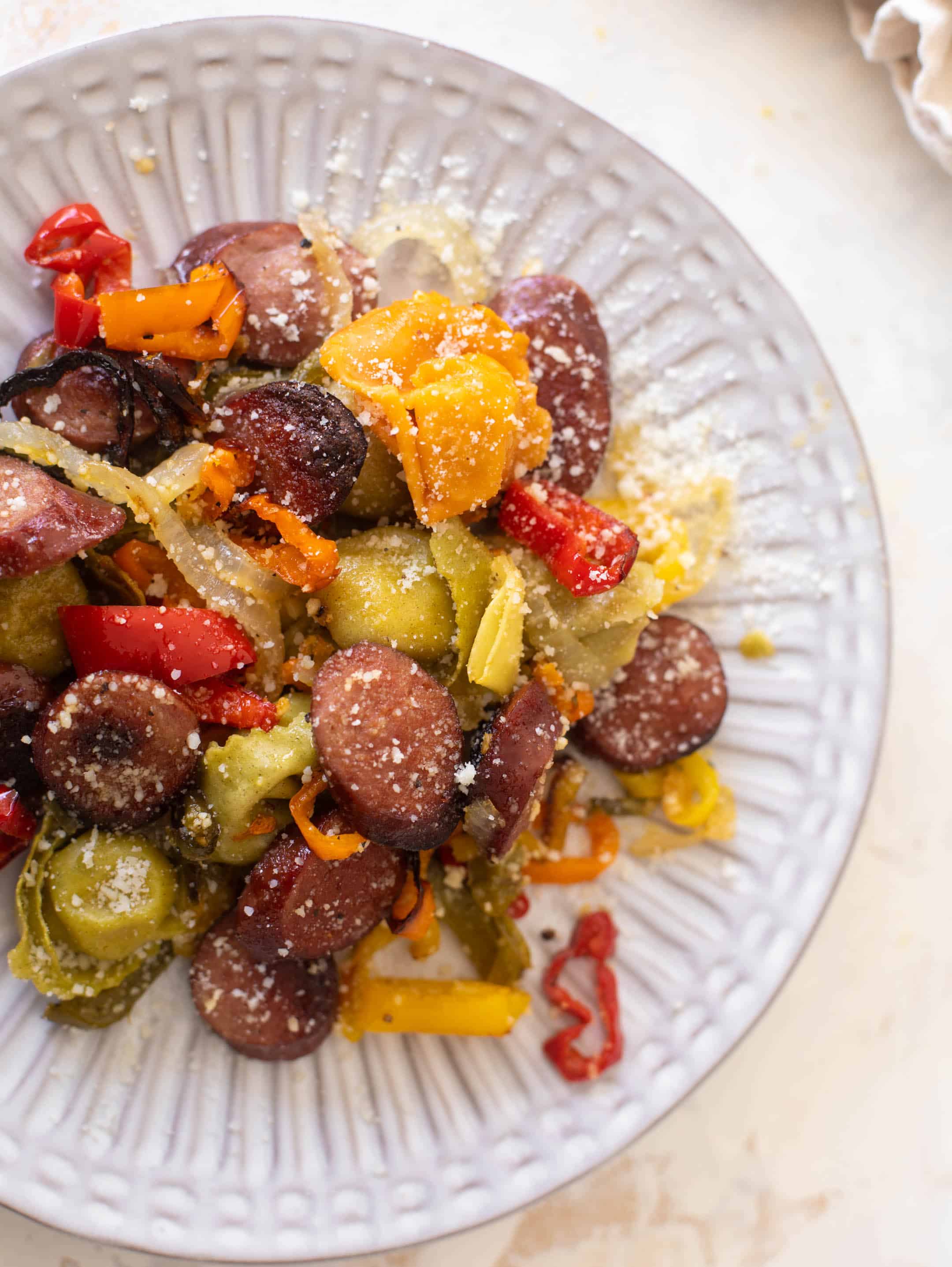 sheet pan smoked sausage tortellini and vegetables