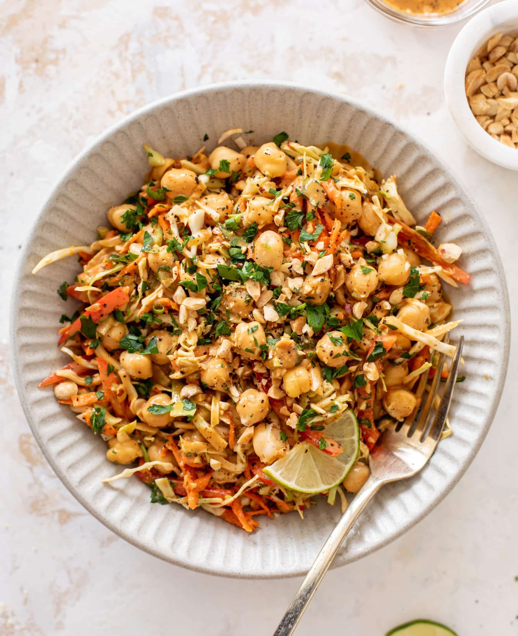 chickpea crunch salad with peanut dressing