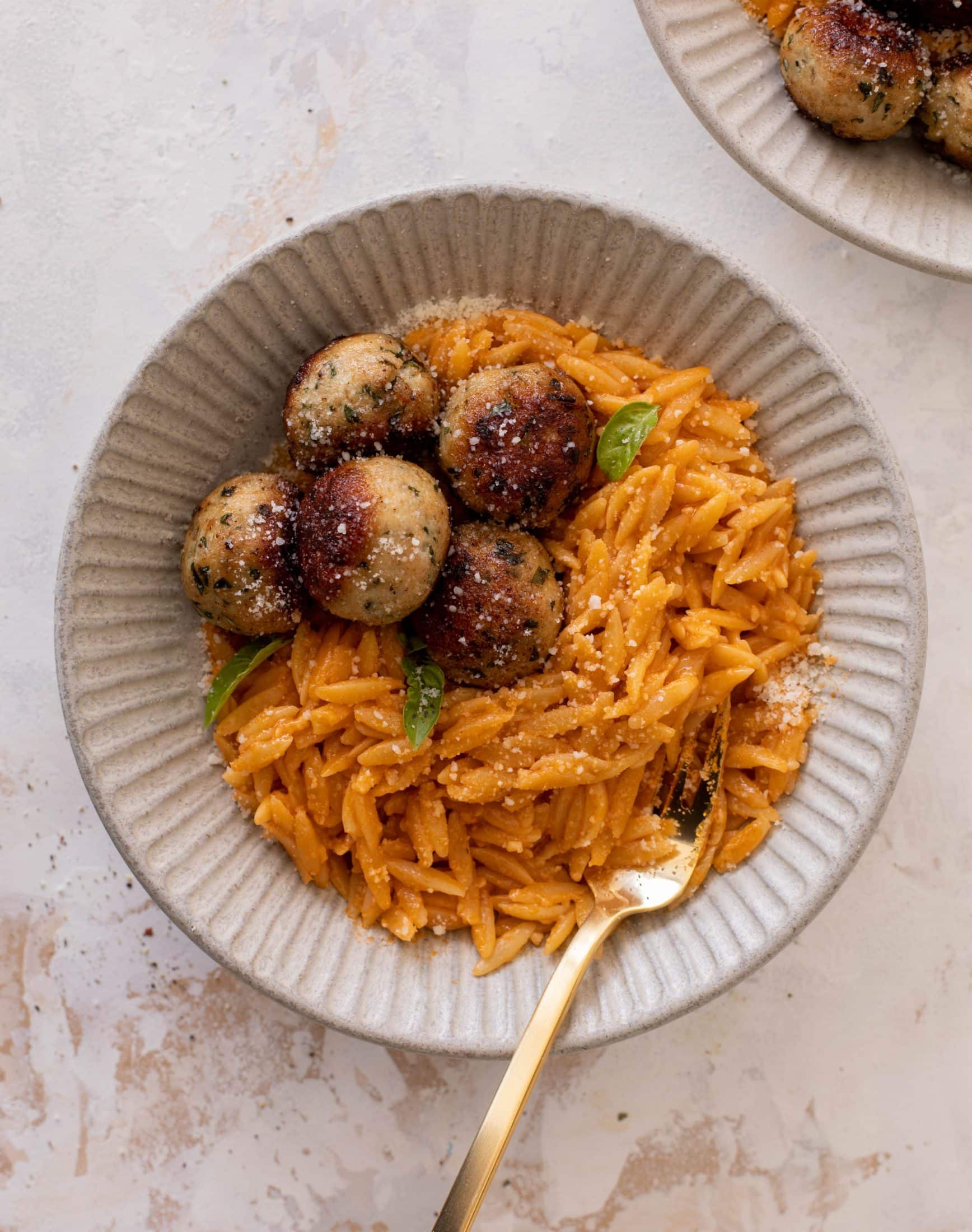 parmesan chicken meatballs with tomato orzo