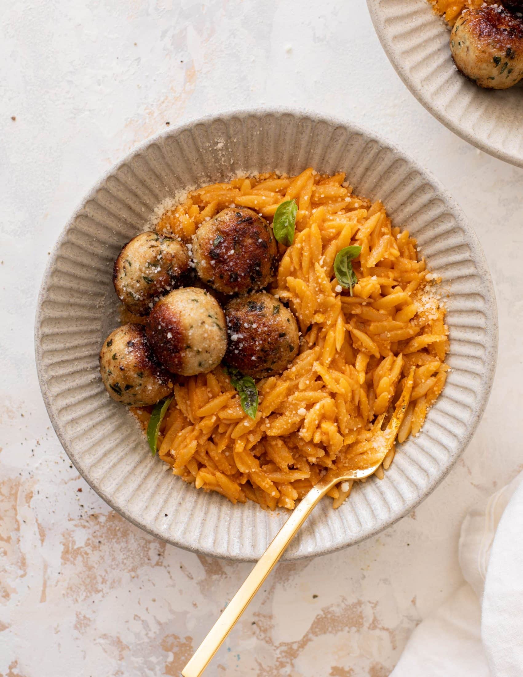 parmesan chicken meatballs with tomato orzo
