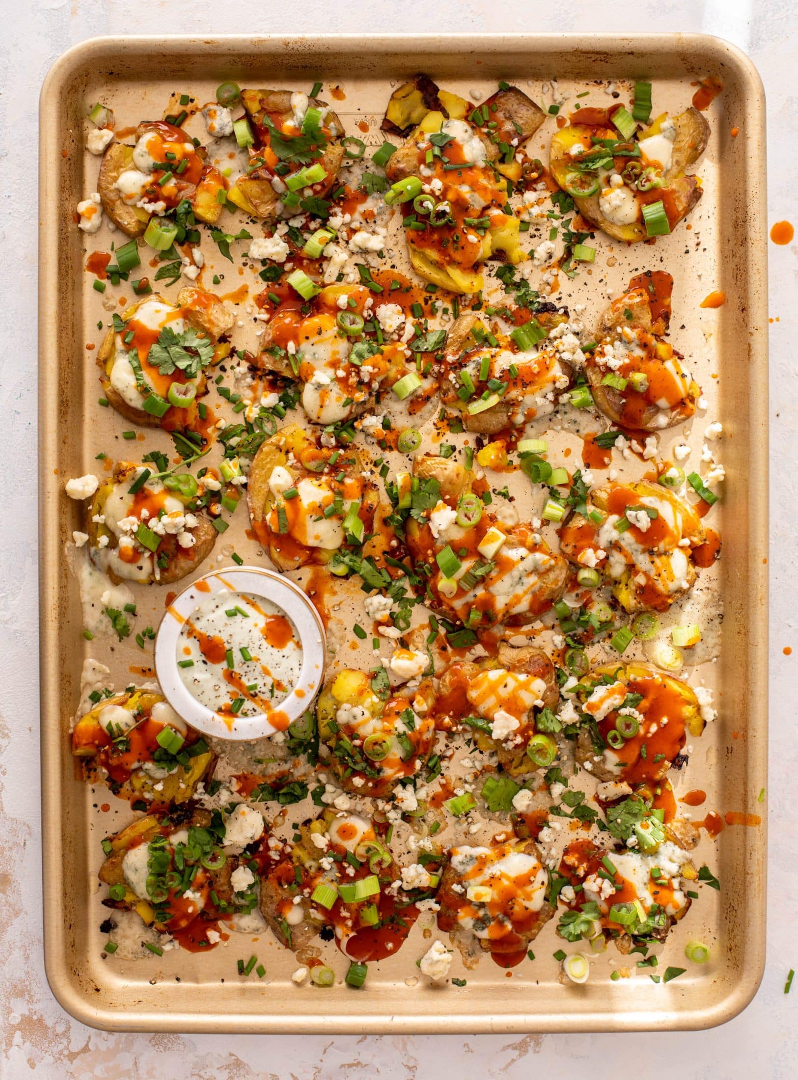 crispy buffalo wing smashed potatoes