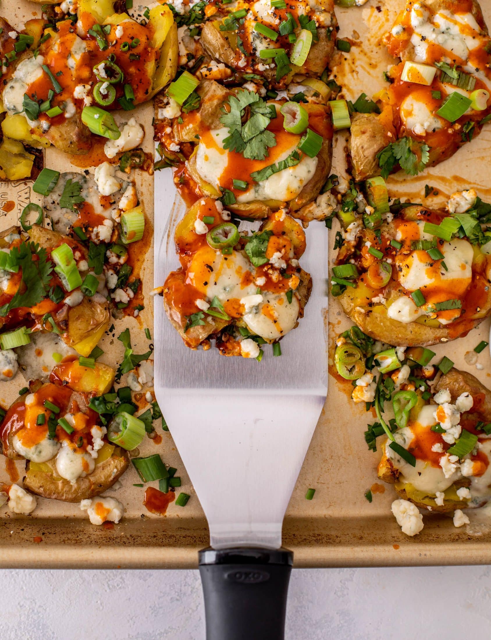 crispy buffalo wing smashed potatoes