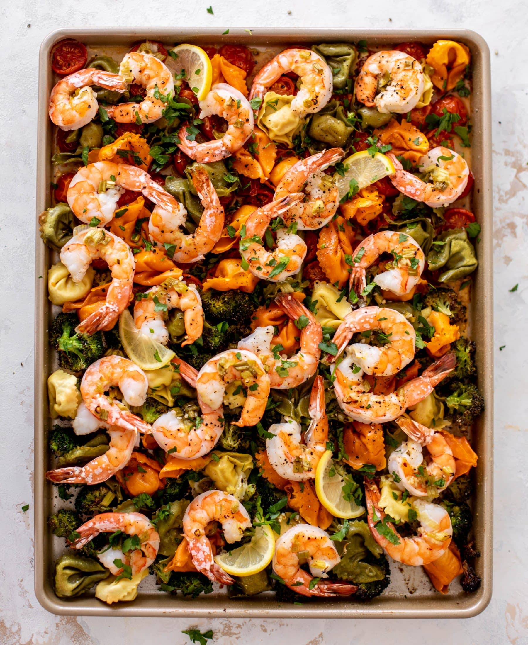 sheet pan shrimp tortellini & vegetables