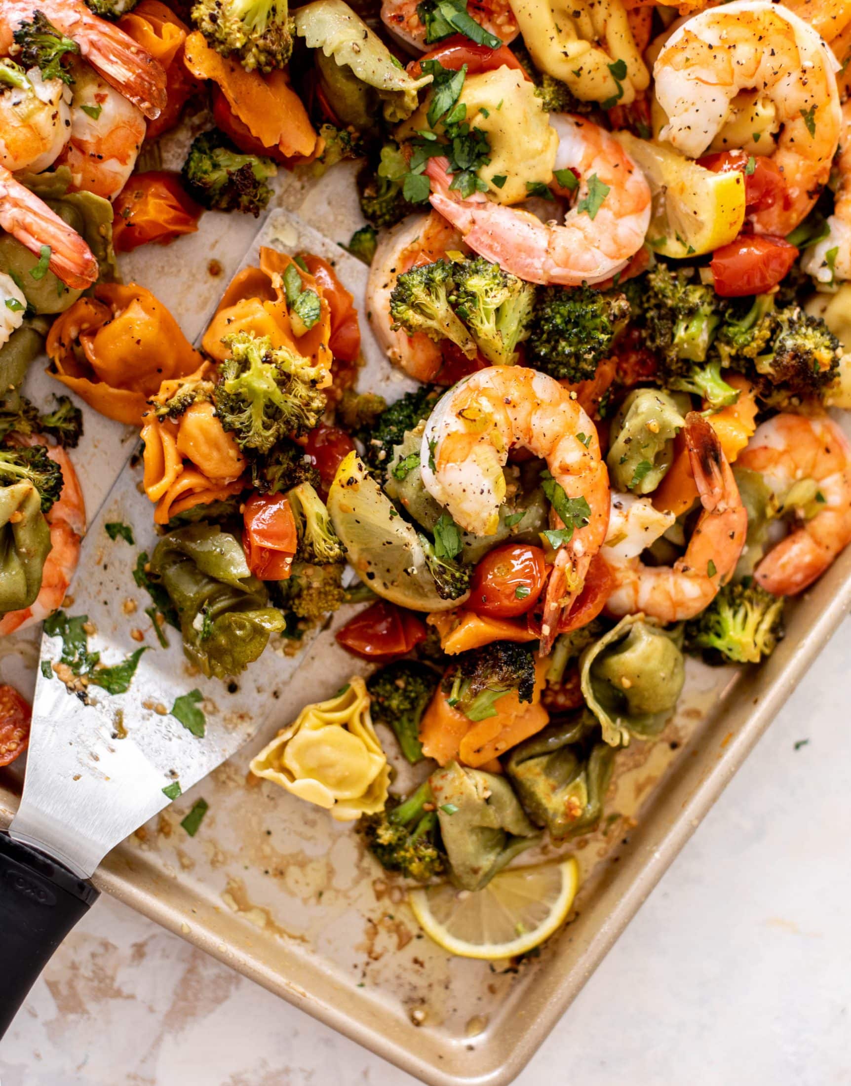 sheet pan shrimp tortellini & vegetables