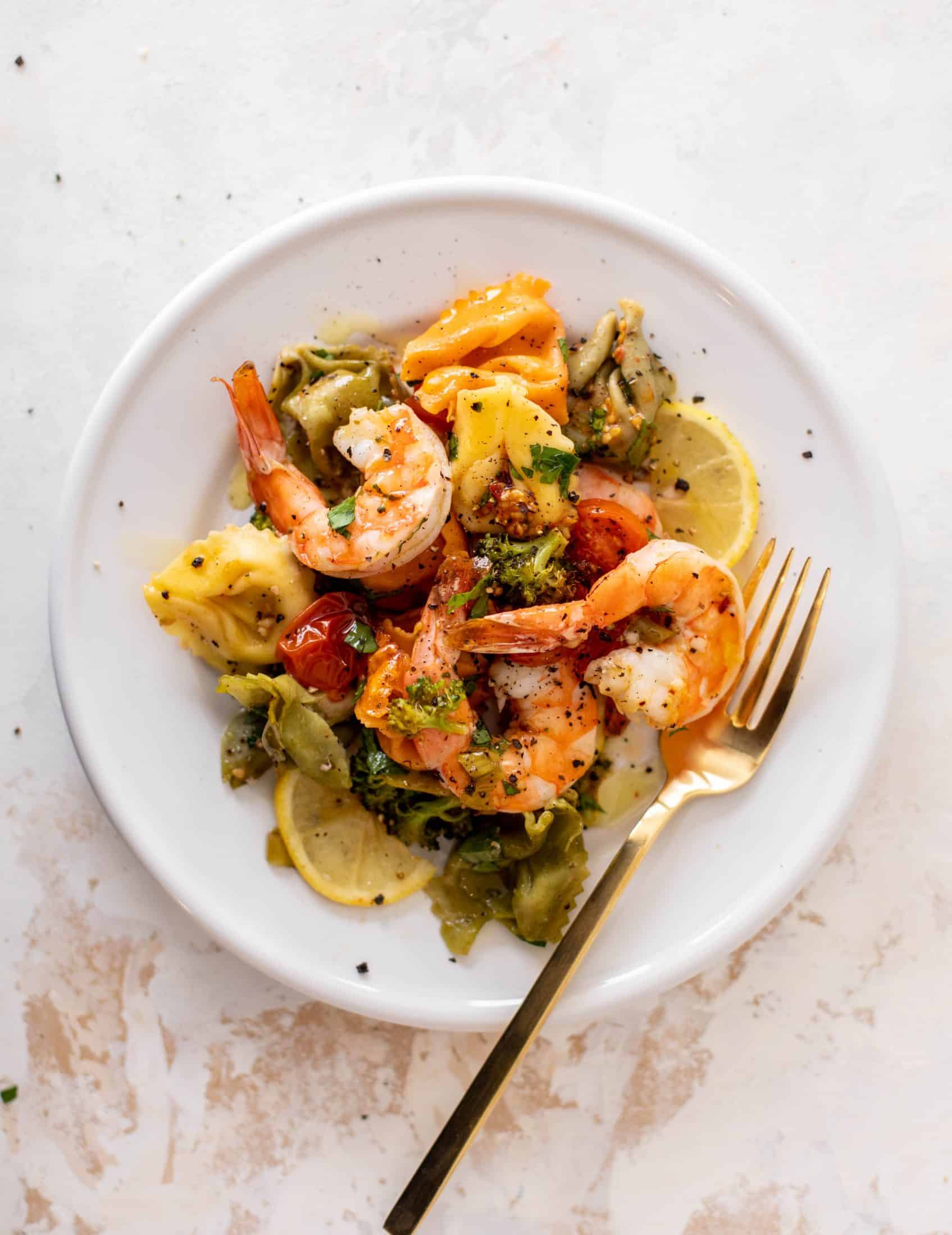sheet pan shrimp tortellini & vegetables