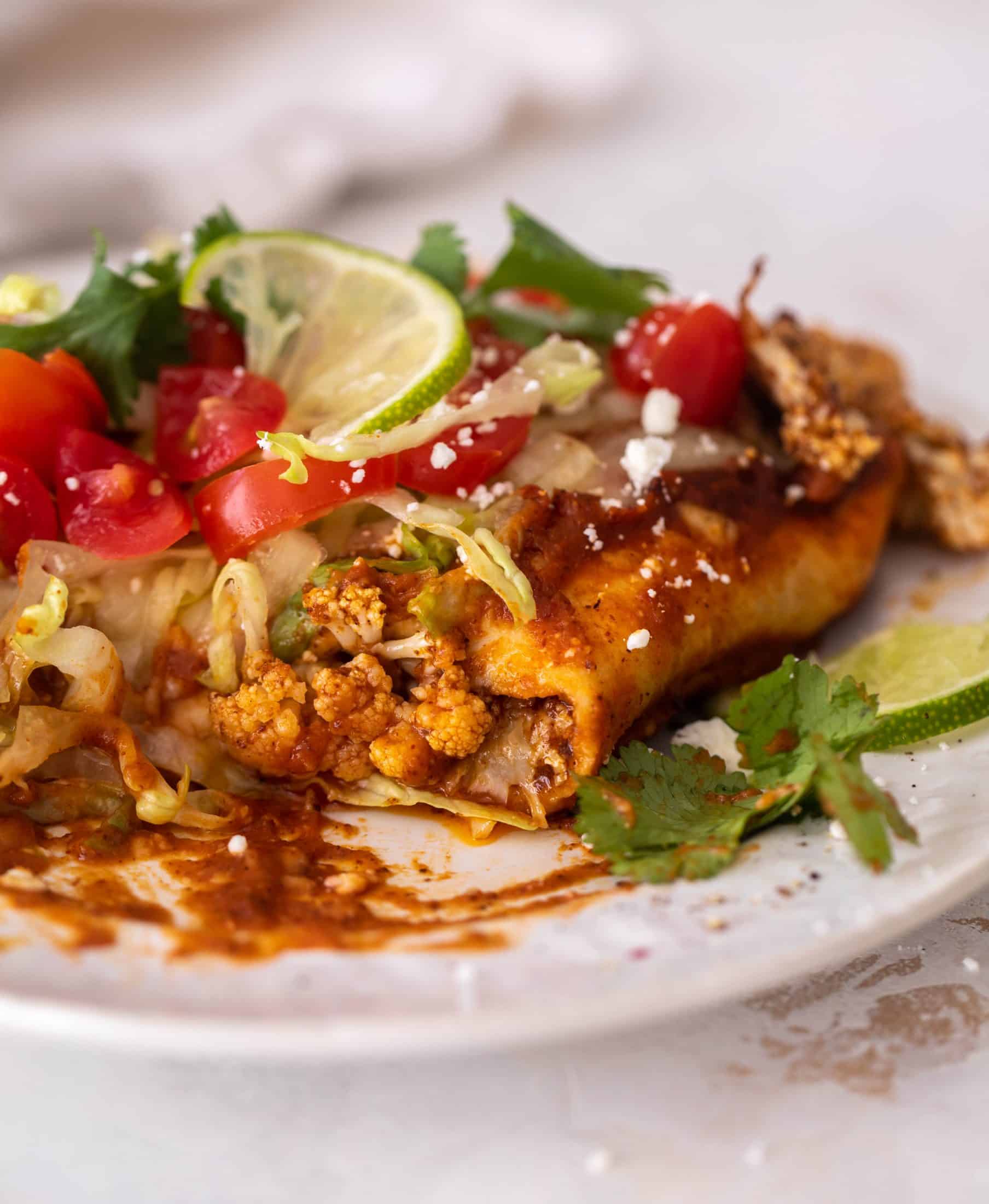 chipotle cheddar cauliflower enchiladas