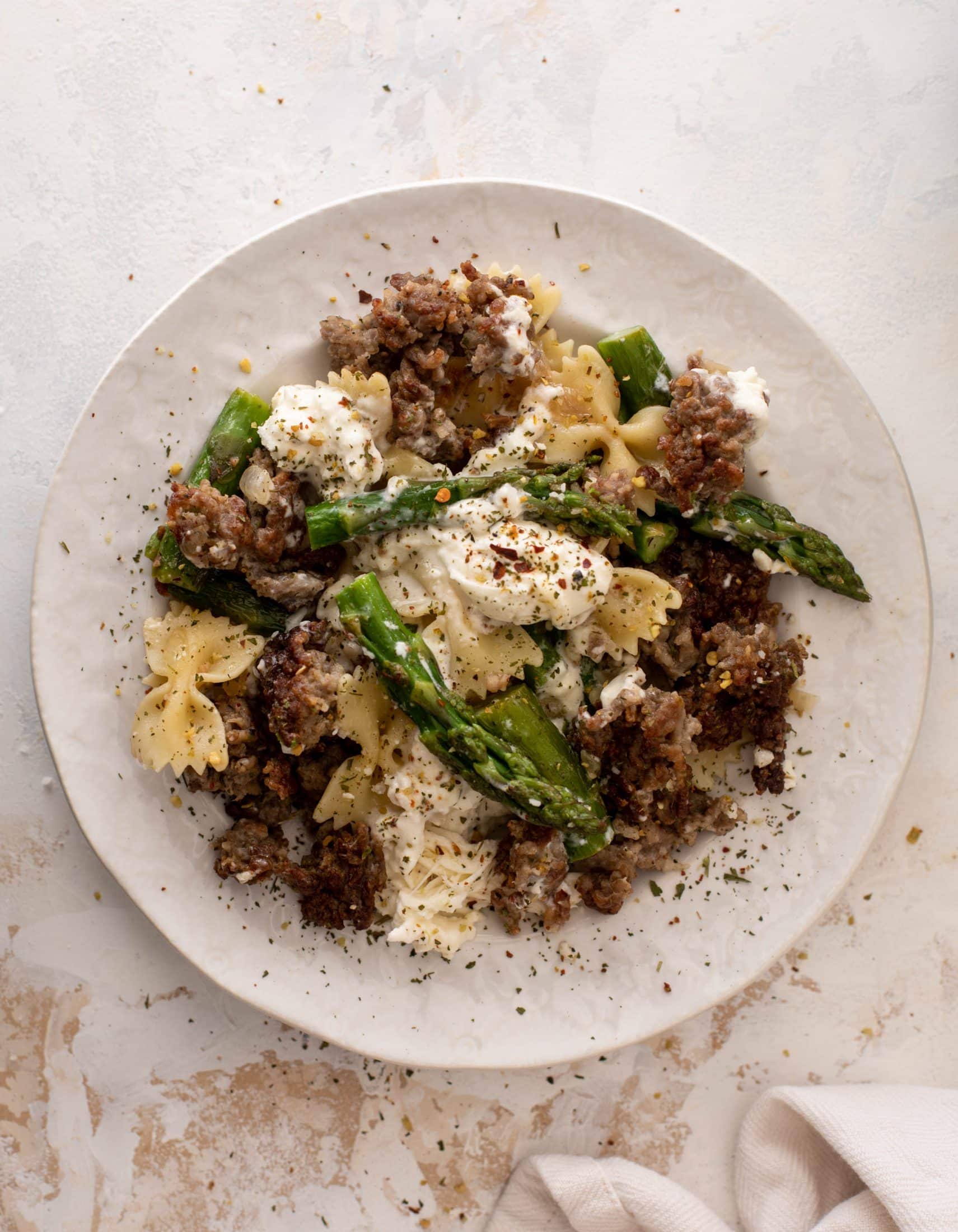 crispy sausage asparagus pasta