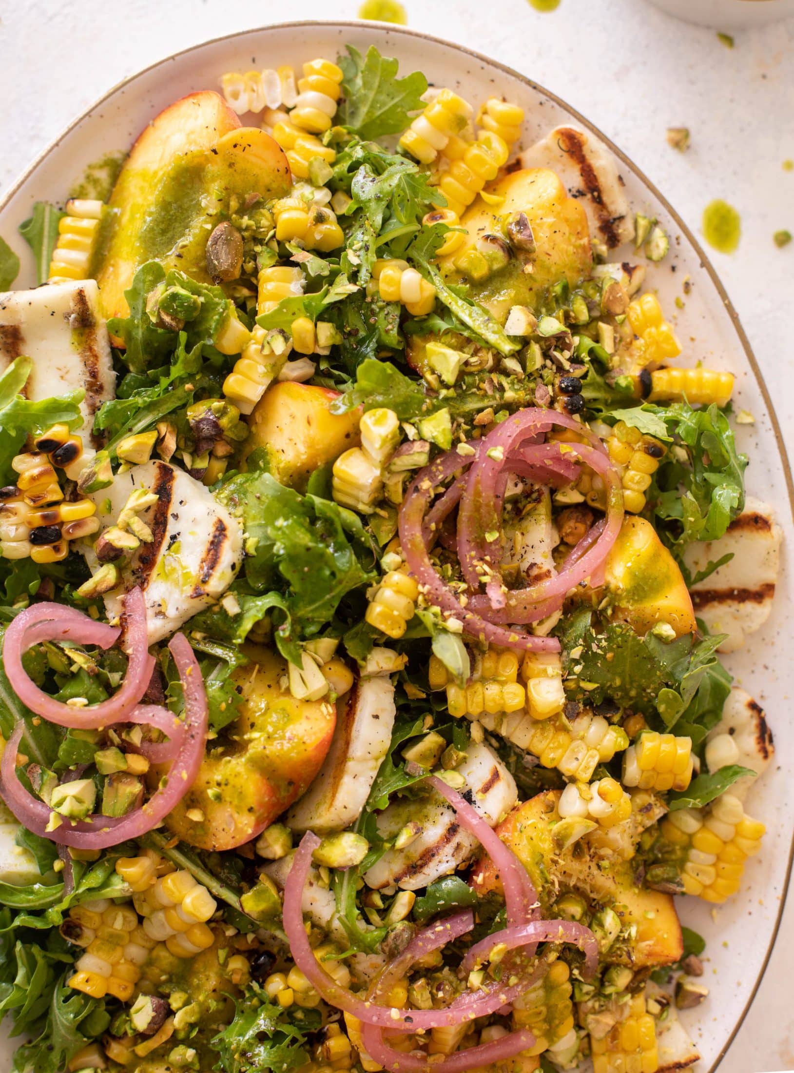 grilled halloumi peach salad