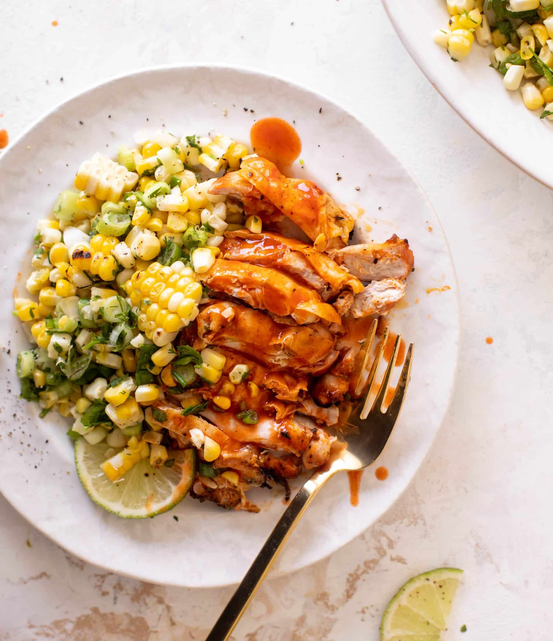 grilled buffalo chicken with corn salad