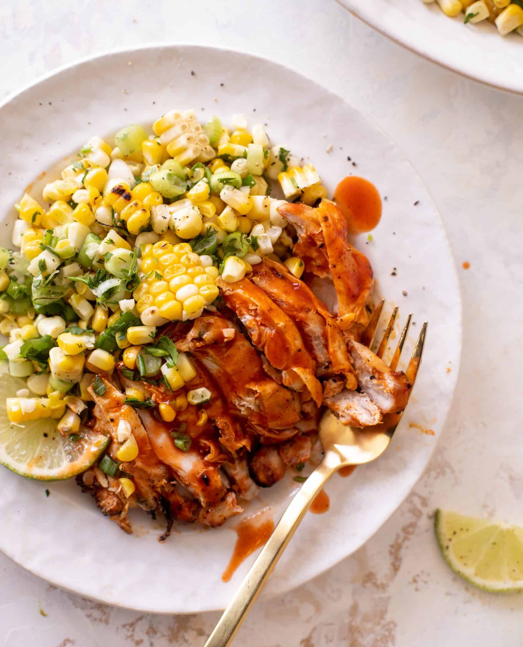 grilled buffalo chicken with corn salad
