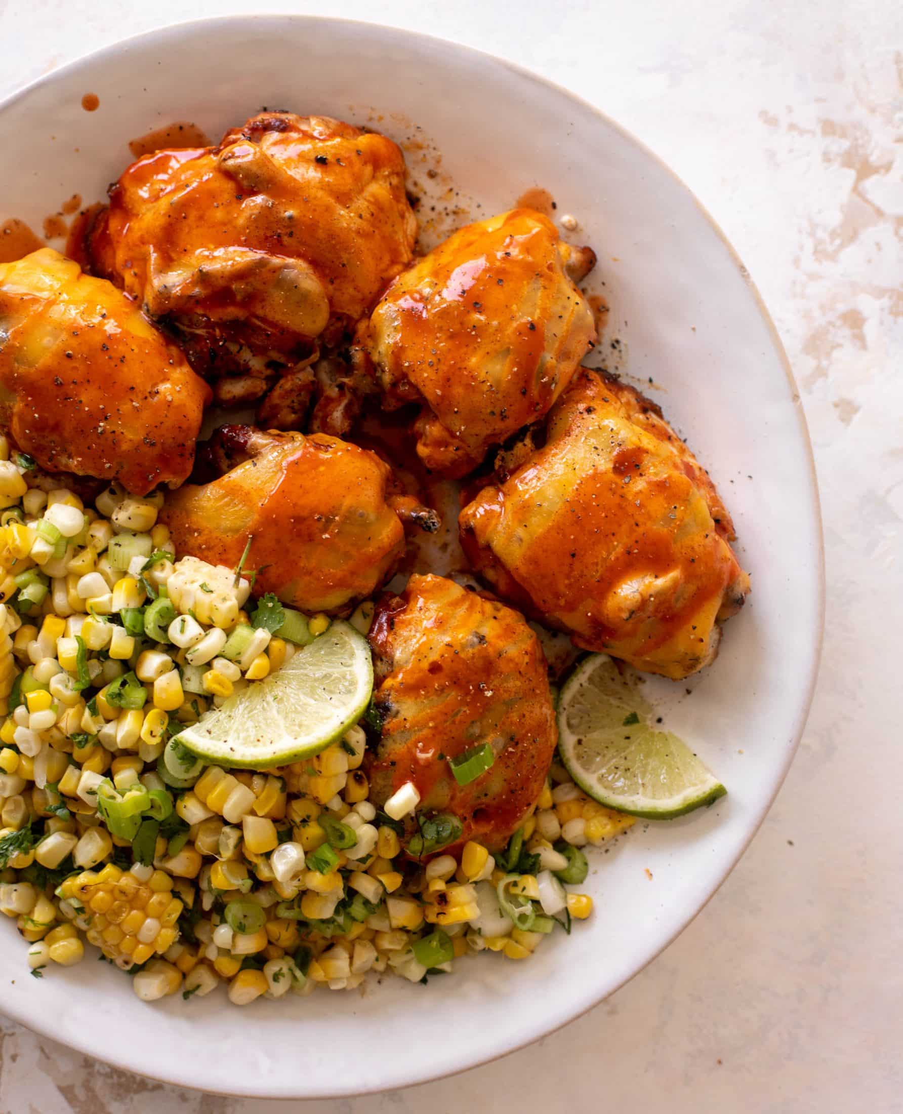 grilled buffalo chicken with corn salad