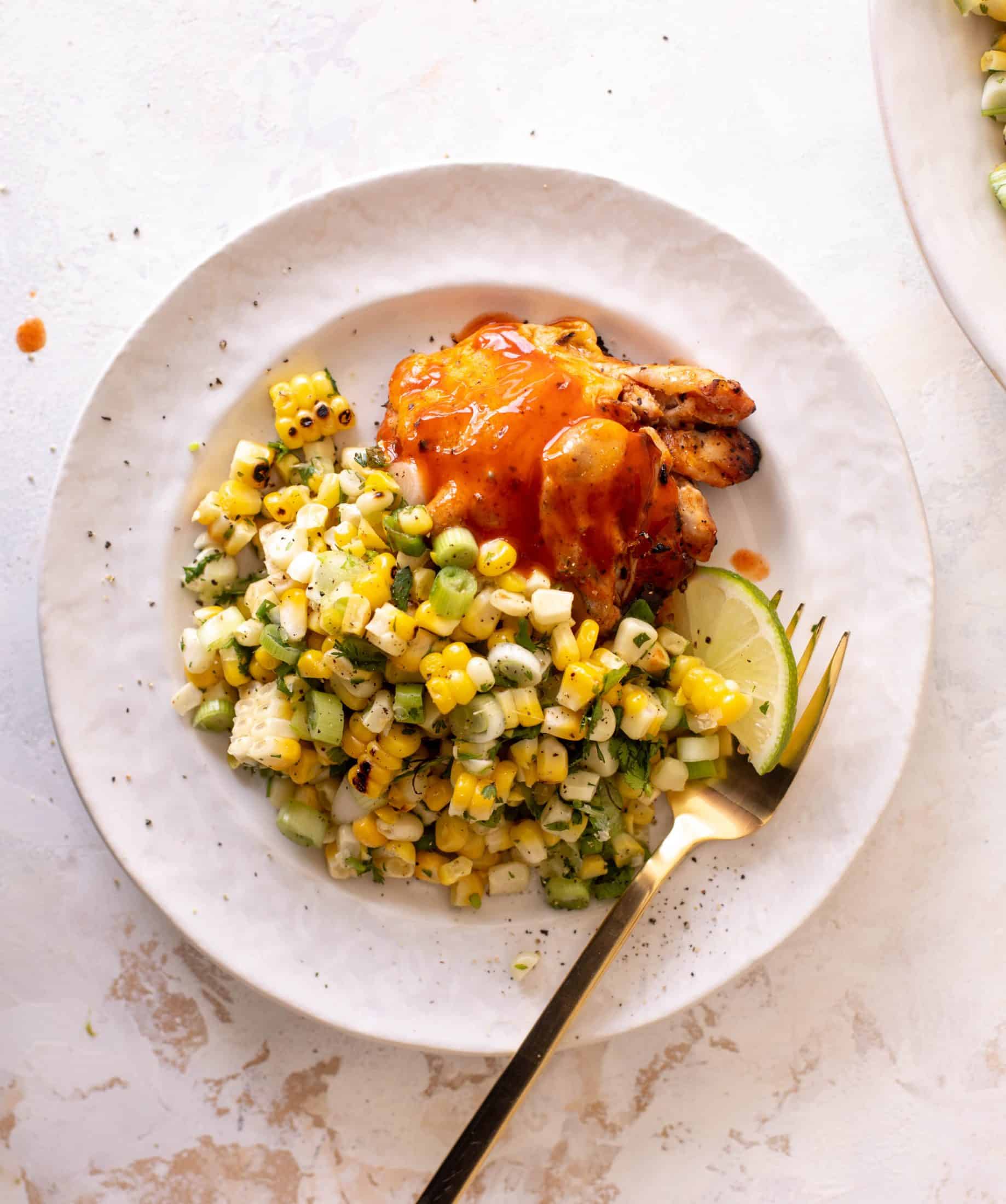 grilled buffalo chicken with corn salad