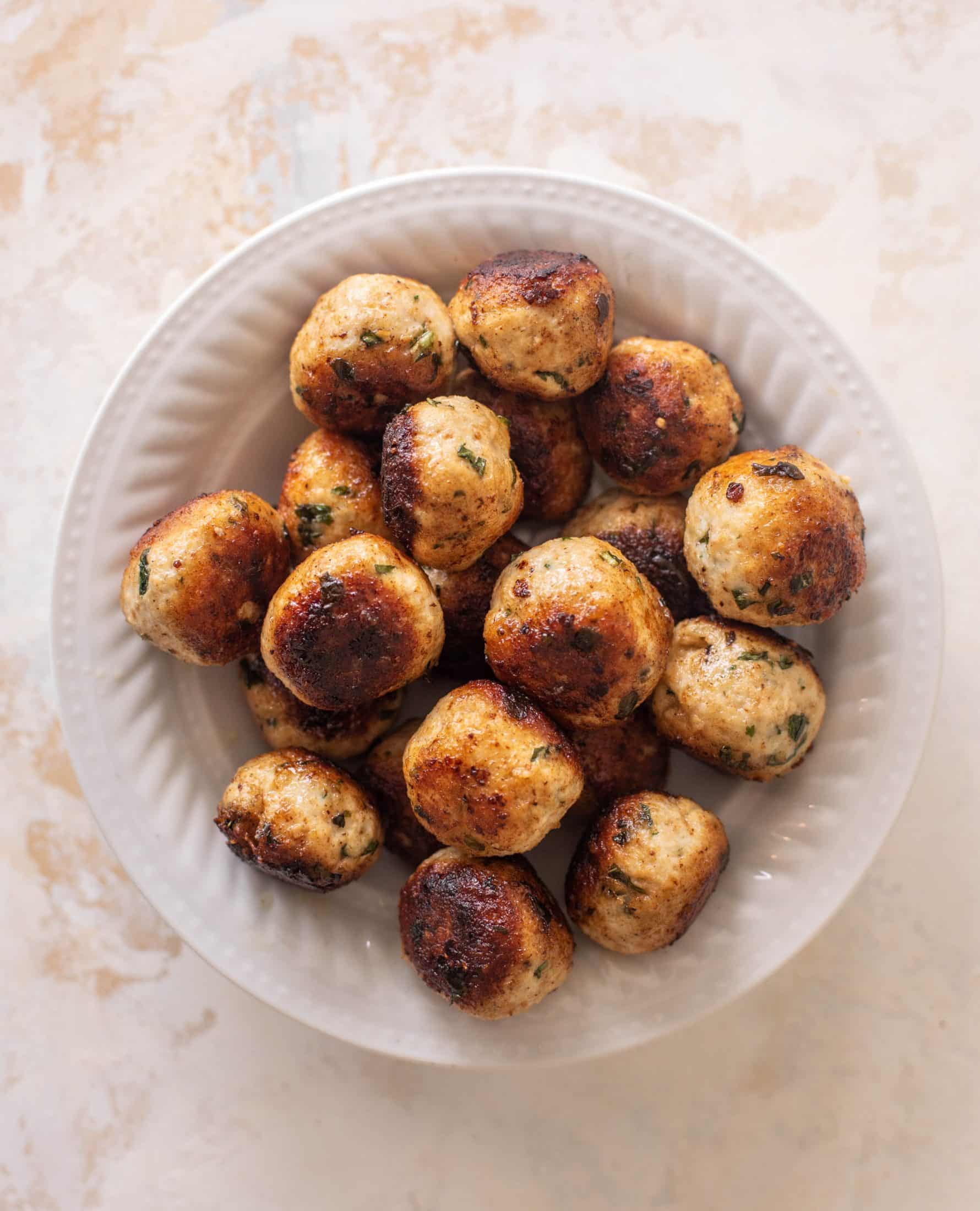 basil chicken meatballs with summer couscous