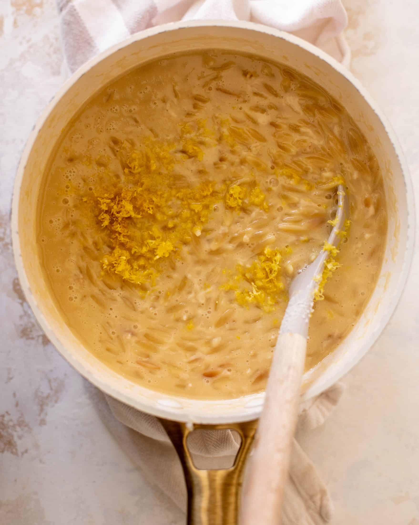 salmon aglio olio with lemon parm orzo