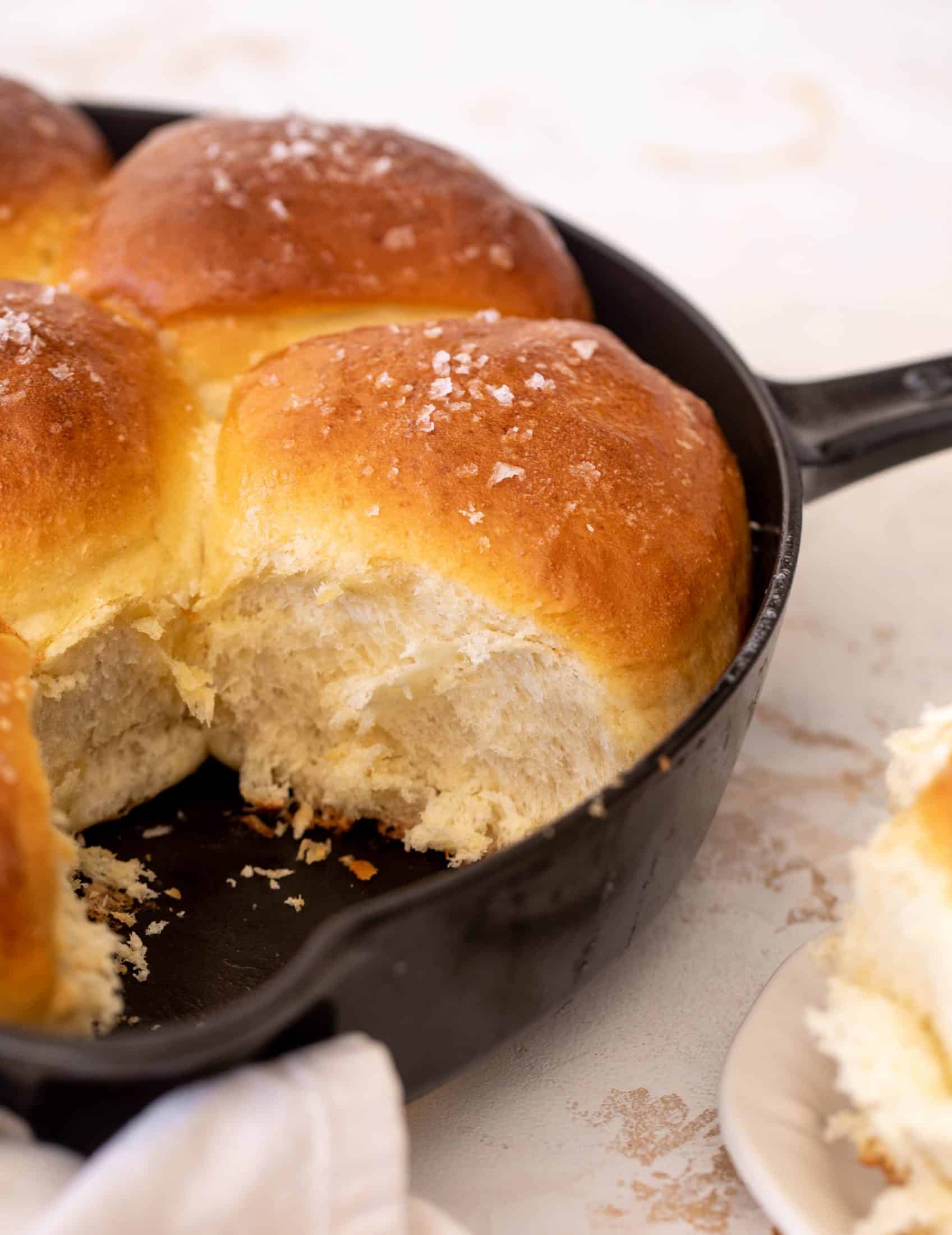 fluffy brioche dinner rolls with salted maple butter
