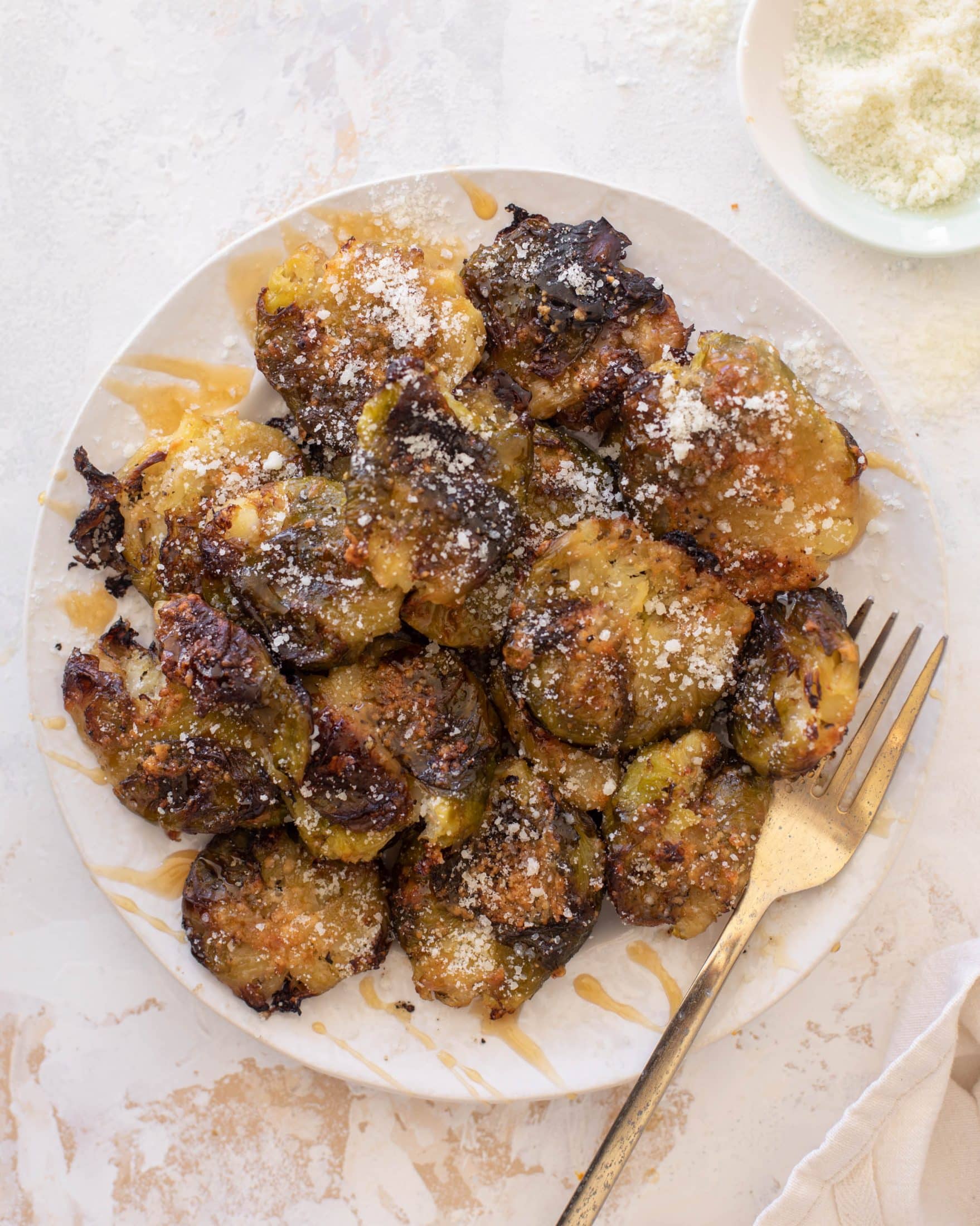 smashed brussels sprouts with hot honey