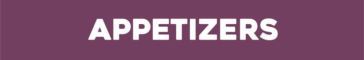 The word "Appetizers" written in capitals with purple background.